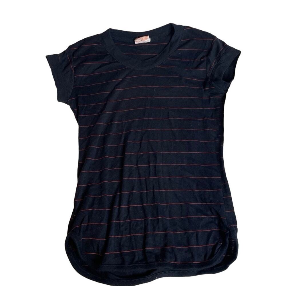 ANDYS JUNIORS Navy Red Striped Baby Ringer Tee Shirt Cotton Blend Vintage Medium